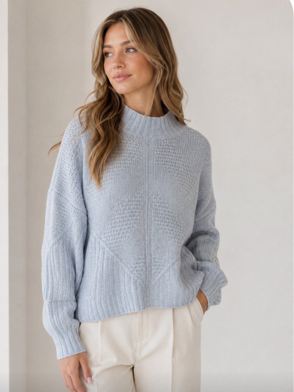 Light Blue Mock Neck Chunky Knit Sweater